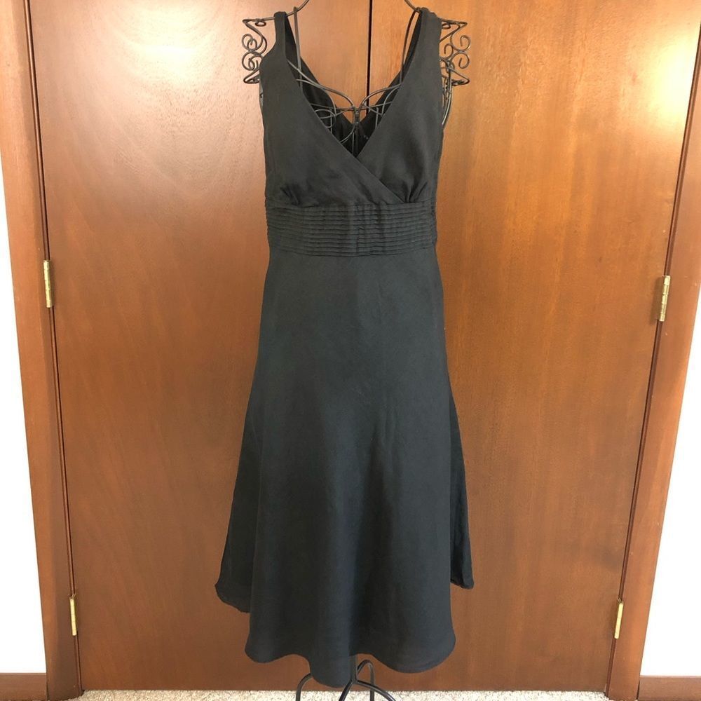 J. Crew Linen Black V-Neck A-Line Dress